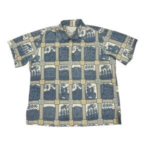 Reyn Spooner Shirt Mens XL Blue Beige Dietrich Varez Hawaiian Aloha Police Print
